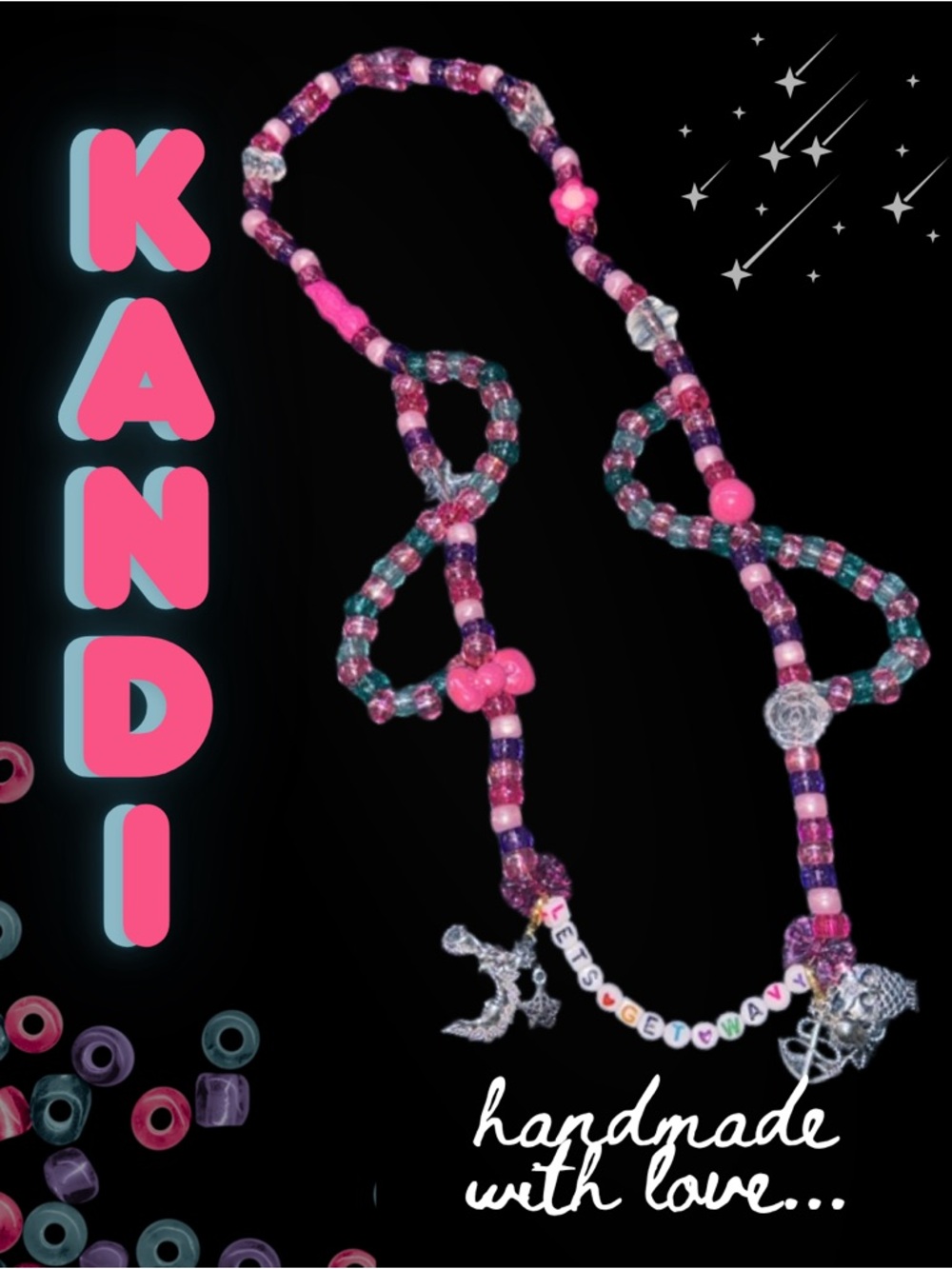 premium rave kandi necklace + charms